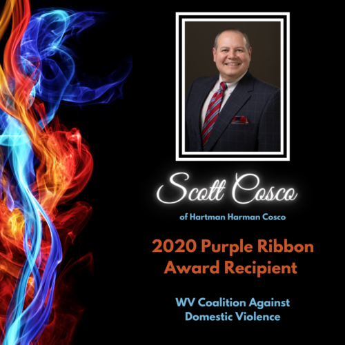 Scott Cosco of Hartman Hartman Cosco, 2020 Purple Ribbon Award Recipient, WV Coalition Against Domestic Violence