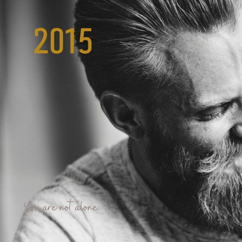The year "2015" superimposed over a photo of a bearded man looking down and to his left