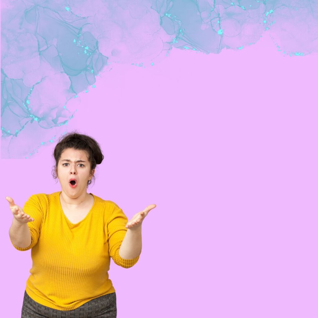 Background graphic of a woman gesticulating emphatically